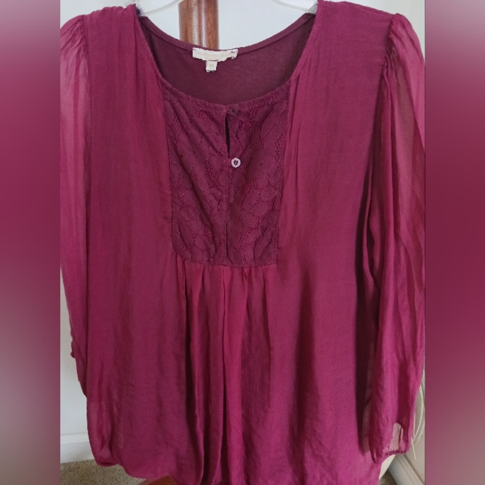Chic Plum Women's Blouse with Lace Detail